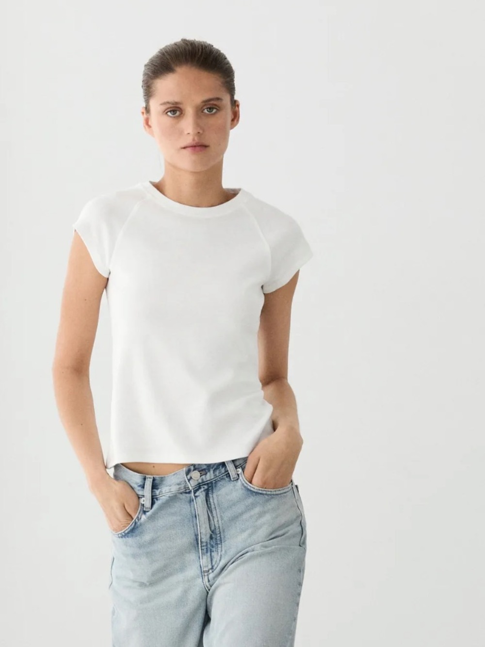 Massimo Dutti NWT 100% COTTON SHORT SLEEVE RAGLAN T-SHIRT White 6817/815